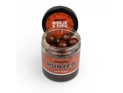 Mikbaits boilie v dipu Hunter 250 ml Jahoda